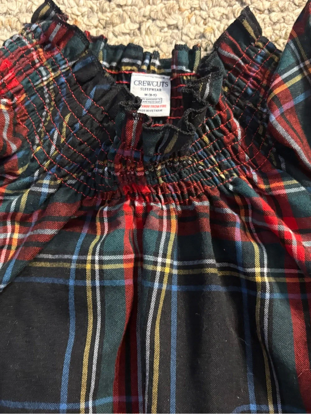 Crewcuts Red, Black & Blue Plaid Smocked Sleeveless Nightgown, Size M 8-9